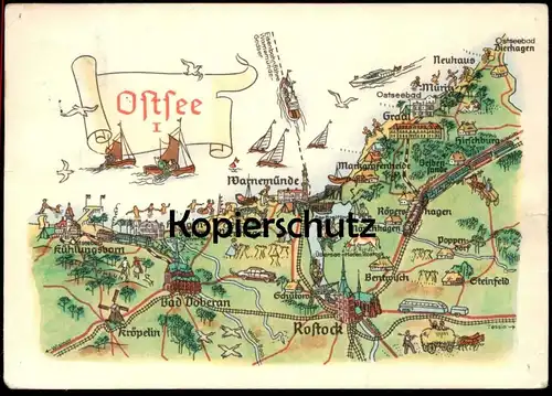 ÄLTERE POSTKARTE LANDKARTE OSTSEE ROSTOCK GRAAL NEUHAUS DIERHAGEN MÖNCHHAGEN KRÖPELIN NIENHAGEN map AK postcard cpa