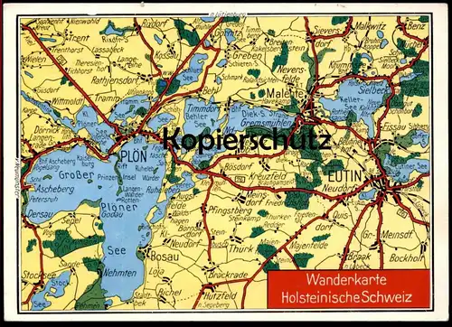 ÄLTERE POSTKARTE LANDKARTE WANDERKARTE HOLSTEINISCHE SCHWEIZ MALENTE KREUZFELD EUTIN TRAMM RIXDORF BENZ map postcard