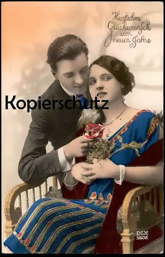 ALTE POSTKARTE LIEBESPAAR PAAR COUPLE HERZLICHEN GLÜCKWUNSCH ZUM NEUEN JAHRE NEUJAHR STEESOW Ansichtskarte cpa postcard