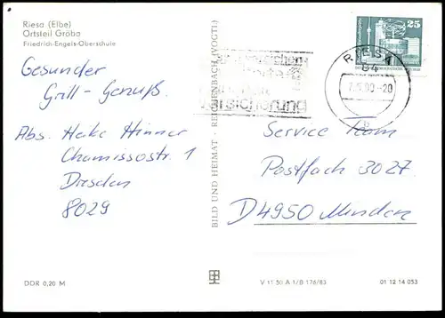 ÄLTERE POSTKARTE RIESA GRÖBA FRIEDRICH-ENGELS-OBERSCHULE SCHULE school école AK Ansichtskarte postcard cpa