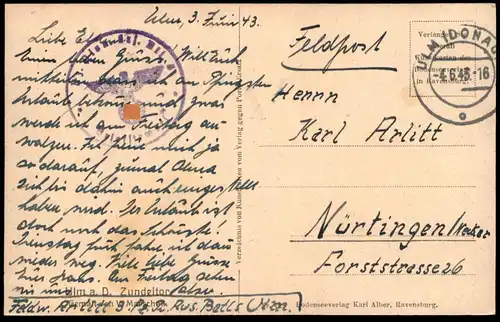 ALTE KÜNSTLER POSTKARTE ZÜNDELTOR ZU ULM V. MARSCHALL FELDPOST 1943 Tor Ansichtskarte AK cpa postcard