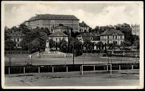 ALTE POSTKARTE CHOMUTOV SPORTOVNI HRISTE A GYMNAISUM Fussballplatz Czech Republic Ceska Republika Ansichtskarte postcard