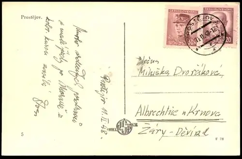 ALTE POSTKARTE PROSTEJOV 1948 Czech Republic Ceska Republika Ansichtskarte postcard cpa AK