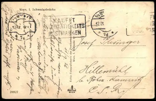 ALTE POSTKARTE WIEN SCHWEDENBRÜCKE WERBUNG GUMMIMANTEL HANNS SCHLUCA TUCHHAUS MUNZ Ansichtskarte postcard AK cpa