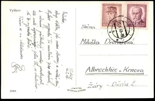 ALTE POSTKARTE VYSKOV 1948 Wischau Czech Republic Ceska Republika Ansichtskarte postcard cpa AK