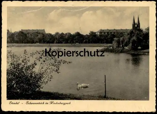 ALTE POSTKARTE STENDAL SCHWANENTEICH IM HINDENBURGPARK 1936 Ansichtskarte postcard cpa AK