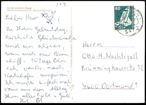 ÄLTERE POSTKARTE PASSAGIERSCHIFF WESERBERGLAND MS SCHIFF AN DER SCHÖNEN WESER ship Ansichtskarte cpa postcard AK