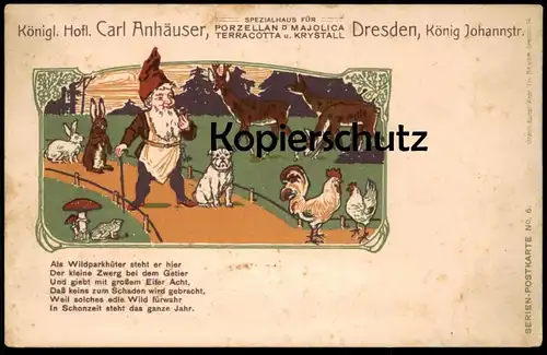 ALTE POSTKARTE DRESDEN CARL ANHÄUSER KÖNIGLICHER HOFLIEFERANT PORZELLAN ZWERG FROSCH frog dwarf midget nain postcard