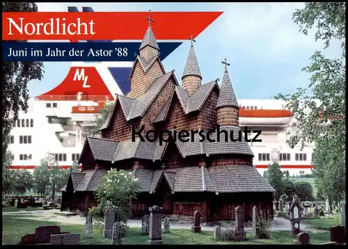 ÄLTERE POSTKARTE MS ASTOR 88 NORDLICHT KREUZFAHRTSCHIFF HADAG CRUISE LINE Schiff Motorschiff ship Stabkirche Norge cpa