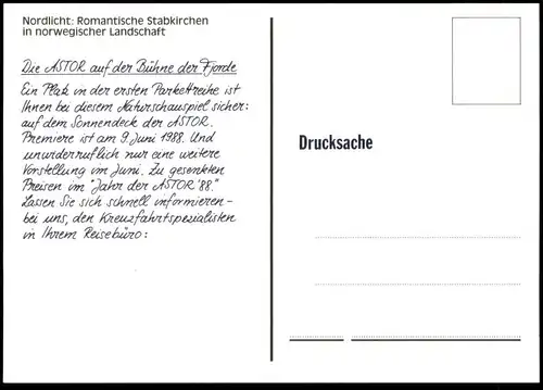 ÄLTERE POSTKARTE MS ASTOR 88 NORDLICHT KREUZFAHRTSCHIFF HADAG CRUISE LINE Schiff Motorschiff ship Stabkirche Norge cpa