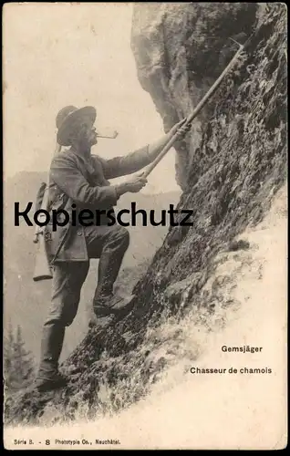 ALTE POSTKARTE GAMSJÄGER ALPEN CHASSEUR DE CHAMOIS ALPES JÄGER JAGD Schweiz hunter hunting Ansichtskarte postcard AK cpa