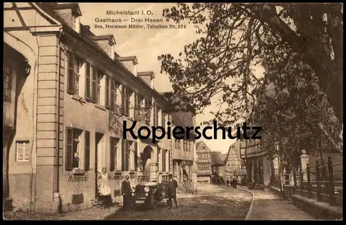 ALTE POSTKARTE MICHELSTADT ODENWALD GASTHAUS DREI HASEN BES. HERMANN MÜLLER ALTES AUTO oldtimer Ansichtskarte postcard