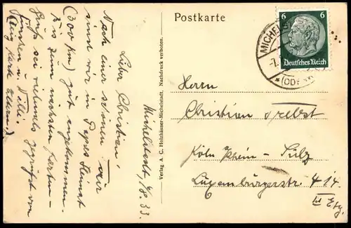 ALTE POSTKARTE MICHELSTADT ODENWALD GASTHAUS DREI HASEN BES. HERMANN MÜLLER ALTES AUTO oldtimer Ansichtskarte postcard