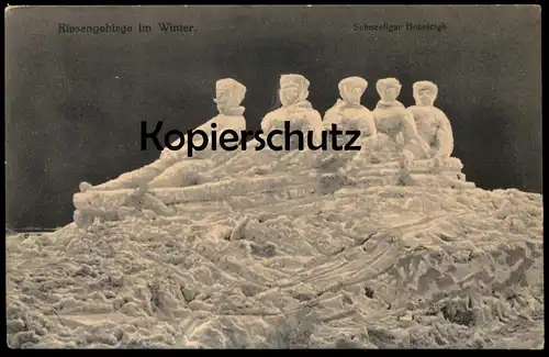 ALTE POSTKARTE RIESENGEBIRGE IM WINTER SCHNEEFIGUR BOBSLEIGH Bob Skulptur snow sculpture figure Schlesien Ansichtskarte