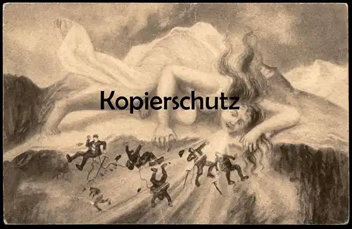 ALTE POSTKARTE DIE JUNGFRAU HUMOR BERGSTEIGER BERGGESICHT BERGGESICHTER Kanton Bern Schweiz cpa postcard Ansichtskarte
