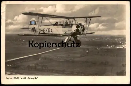ALTE POSTKARTE FOCKE WULF FW 44 STIEGLITZ D-EKDA STEMPEL TUTOW DEMMIN Flugzeug aircraft airplane avion plane postcard