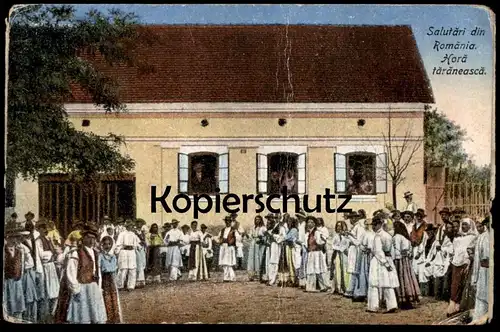 ALTE POSTKARTE SALUTARI DIN ROMANIA HORA TARANEASCA TRACHT TANZ dance Rumänien roumanie Ansichtskarte AK cpa postcard