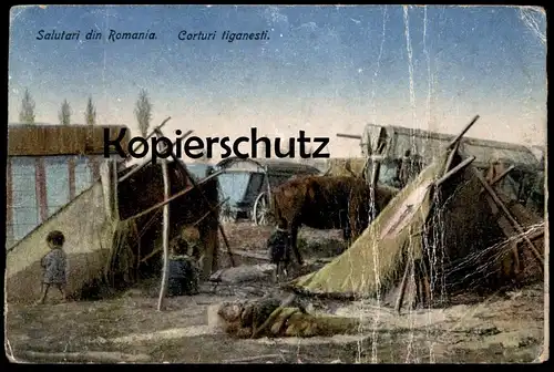 ALTE POSTKARTE SALUTARI DIN ROMANIA CORTURI TIGANESTI ZELTE Zelt tent Rumänien roumanie Ansichtskarte AK cpa postcard