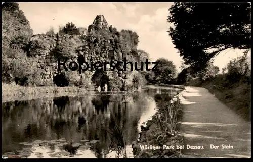 ÄLTERE POSTKARTE WÖRLITZER PARK BEI DESSAU DER STEIN Wanderweg Wörlitzer Garten parc garden cpa postcard Ansichtskarte