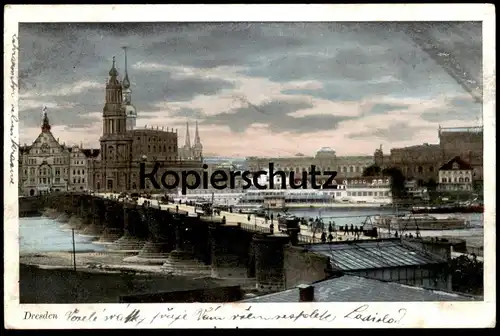 ALTE POSTKARTE DRESDEN PANORAMA 1905 Brücke Totalansicht Total Blick über die Elbe postcard cpa Ansichtskarte AK