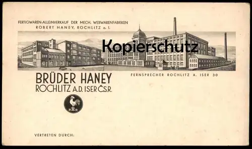 ALTE KARTE ROCHLITZ A. D. ISER BRÜDER ROBERT HANEY WEBWARENFABRIK ROKYTNICE Tschechische Republik ceska republika czech
