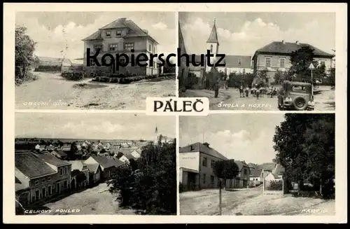 ALTE POSTKARTE PALEC SKOLA OBECNI DUM CELKOVY POHLED Ceska Tschechische Repubilk Czech republic Ansichtskarte postcard