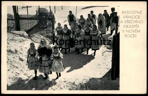 ALTE POSTKARTE RADOSTNE VANOCE A VSECHNO NEJLEPSI V NOVEM ROCEI FROHE WEIHNACHTEN TRACHT BÖHMEN Ceska czech republic