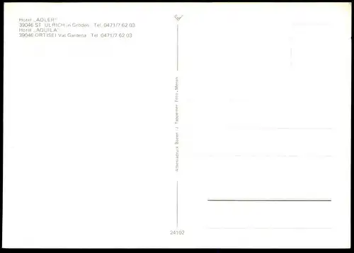ÄLTERE POSTKARTE ORTISEI ST. ULRICH HOTEL ADLER BOZEN BADEMODE Bikini Alto Adige Val Gardena Dolomiti Italia italy cpa