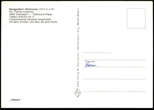 ÄLTERE POSTKARTE BERGGASTHOF ROHRMOOS FAMILIE FRIEDRICHS OBERSTDORF TIEFENBACH ALLGÄU Alkohol Ansichtskarte cpa postcard