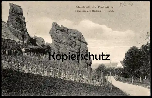 ALTE POSTKARTE WEINKOSTHALLE TROLLMÜHLE EIGENTUM DES KREISES KREUZNACH MÜNSTER SARMSHEIM RHEIN-NAHE Weinrebe postcard AK