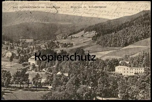 ALTE POSTKARTE BAD SCHWARZBACH IM ISERGEBIRGE BLICK VON DER SCHOTTERKANZEL Swieradow Zdroj Schlesien cpa postcard AK