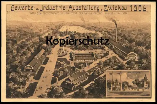 ALTE LITHO POSTKARTE GEWERBE- UND INDUSTRIE AUSSTELLUNG ZWICKAU 1906 PANORAMA HAUPTEINGANG postcard cpa AK Ansichtskarte