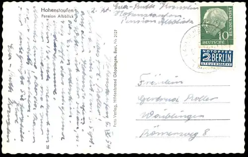 ÄLTERE POSTKARTE HOHENSTAUFEN BEI GÖPPINGEN PENSION ALBBLICK Jägerzaun Zaun Ansichtskarte AK cpa postcard