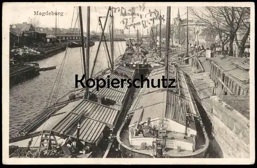 ALTE POSTKARTE MAGDEBURG ZOLLHAFEN FRACHTSCHIFF Schiffe Schiff cargo freight ship vrachtschip cpa postcard Ansichtskarte