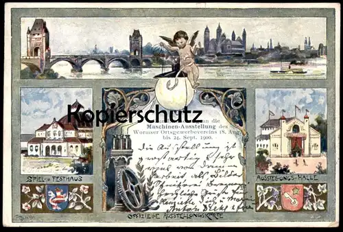 ALTE POSTKARTE WORMS MASCHINEN-AUSSTELLUNG WORMSER ORTSGEWERBEVEREIN 1900 AUSSTELLUNGSKARTE Ansichtskarte cpa postcard