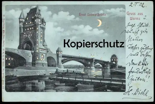 ALTE POSTKARTE GRUSS AUS WORMS ERNST LUDWIG BRÜCKE HALT GEGEN DAS LICHT VERLAG HAGELBERG hold to light cpa postcard AK
