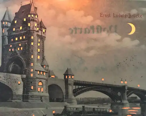 ALTE POSTKARTE GRUSS AUS WORMS ERNST LUDWIG BRÜCKE HALT GEGEN DAS LICHT VERLAG HAGELBERG hold to light cpa postcard AK