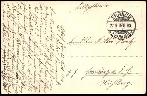 ALTE POSTKARTE ERBACH IM ODENWALD SCHLOSSBRÜCKE RATHAUS UND EVANGELISCHE KIRCHE FELDPOST 1915 Ansichtskarte postcard cpa