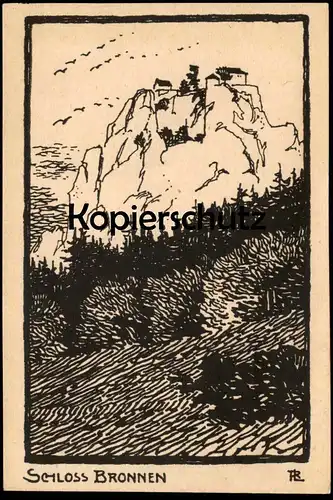 ALTE KÜNSTLER POSTKARTE SCHLOSS BRONNEN BEI BEURON VERM. LINOLDRUCK LINOL LINOLSCHNITT postcard cpa Ansichtskarte AK