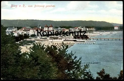 ALTE POSTKARTE BINZ AUF RÜGEN VOM BLITZWEG GESEHEN STRAND Ansichtskarte AK postcard cpa