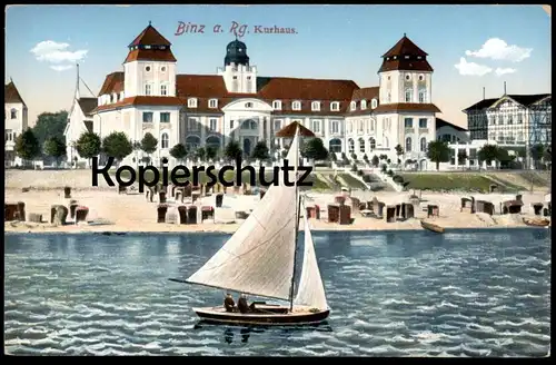 ALTE POSTKARTE BINZ AUF RÜGEN KURHAUS SEGELBOOT BOOT SCHIFF STRAND Ansichtskarte AK postcard cpa