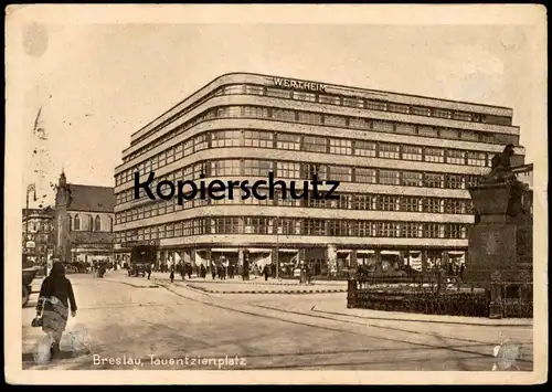 ALTE POSTKARTE BRESLAU TAUENTZIENPLATZ KAUFHAUS WERTHEIM SONDERSTEMPEL TURNFEST 1938 Wroclaw Poland Polska Ansichtskarte
