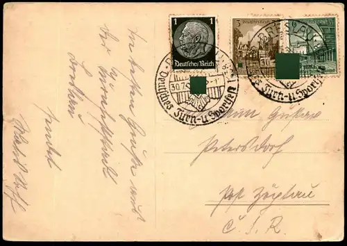 ALTE POSTKARTE BRESLAU TAUENTZIENPLATZ KAUFHAUS WERTHEIM SONDERSTEMPEL TURNFEST 1938 Wroclaw Poland Polska Ansichtskarte