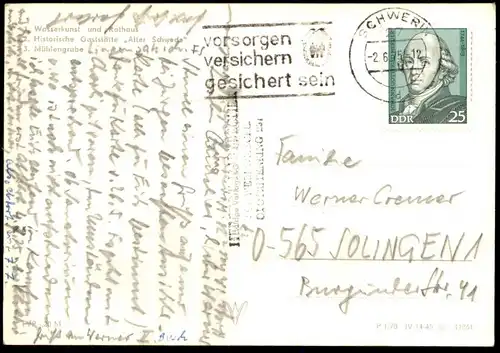 ÄLTERE POSTKARTE WISMAR WASSERKUNST UND RATHAUS HISTORISCHE GASTSTÄTTE ALTER SCHWEDE MÜHLENGRUBE Ansichtskarte postcard