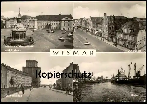 ÄLTERE POSTKARTE WISMAR VOR WENDORF AM MARKT MIT WASSERKUNST UND RATHAUS HAFEN Kaktus Briefmarke cactus stamp postcard