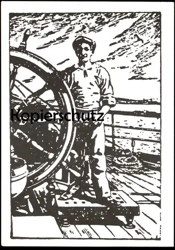 ÄLTERE POSTKARTE MATROSE AM STEUERRAD SEGELSCHIFF RUDERGÄNGER STEUERMANN Schiff Bestellung Boats Broschüre Heuerbaas AK
