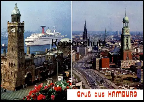 ÄLTERE POSTKARTE GRUSS AUS HAMBURG OST WEST STRASSE SCHIFF ST. PAULI LANDUNGSBRÜCKEN Ship Bateau Elbe Ansichtskarte AK