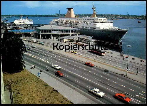 ÄLTERE POSTKARTE KIEL OSLO-KAI FÄHRSCHIFF FÄHRE VW KÄFER BUS ferry Schiff Motorschiff ship bateau Ansichtskarte postcard