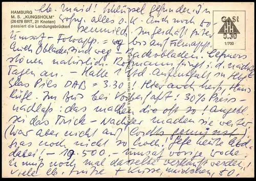 ÄLTERE POSTKARTE MS KUNGSHOLM HAMBURG BRÜCKE 3 LANDUNGSBRÜCKEN KREUZFAHRTSCHIFF Schiff ship bateau postcard cpa AK