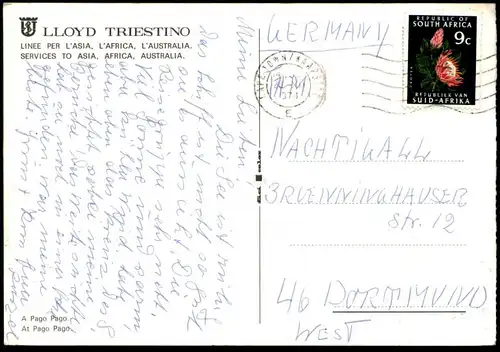 ÄLTERE POSTKARTE LLOYD TRIESTINO AT PAGO PAGO SERVICES TO ASIA AFRICA AUSTRALIA KREUZFAHRTSCHIFF Schiff ship postcard AK